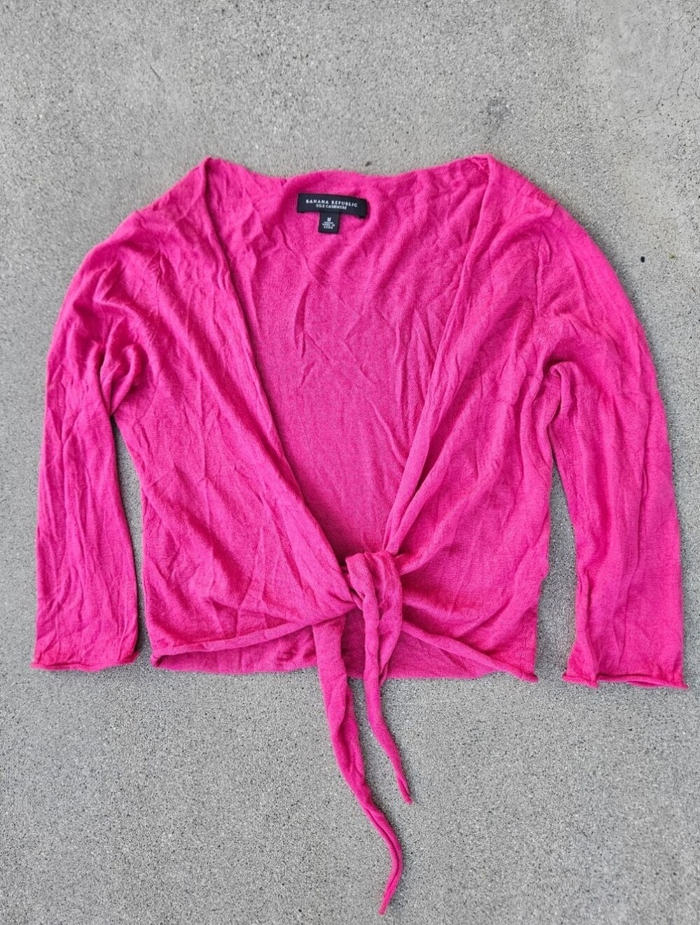 Banana Republic Pink Tie-Front Lightweight Crop Top Silk/Cashmere M 3/4 Sleeves